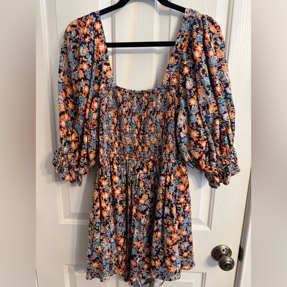 Free People Show Me Love Romper Navy Floral Combo NWT Size L - Picture 11 of 11